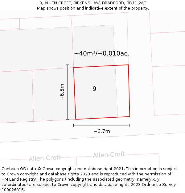 9, ALLEN CROFT, BIRKENSHAW, BRADFORD, BD11 2AB: Plot and title map