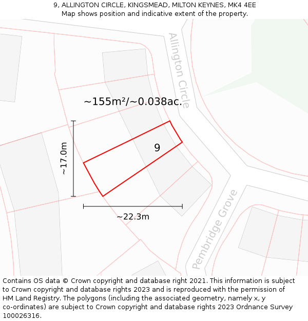 9, ALLINGTON CIRCLE, KINGSMEAD, MILTON KEYNES, MK4 4EE: Plot and title map