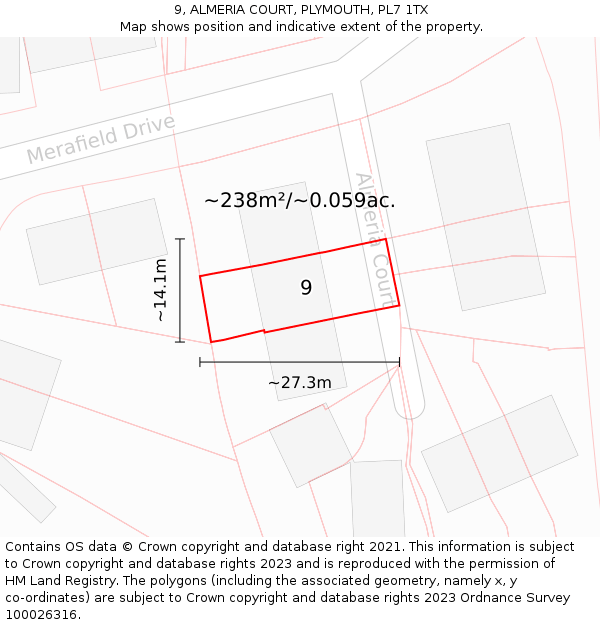 9, ALMERIA COURT, PLYMOUTH, PL7 1TX: Plot and title map