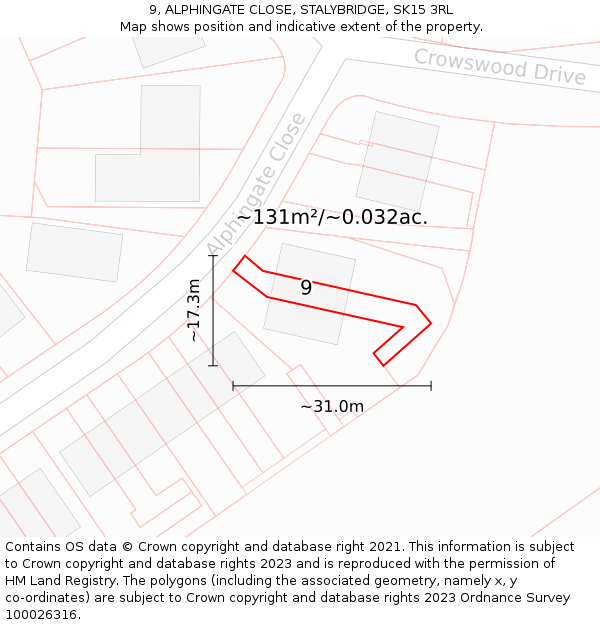 9, ALPHINGATE CLOSE, STALYBRIDGE, SK15 3RL: Plot and title map