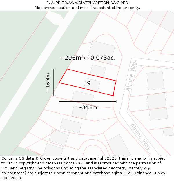 9, ALPINE WAY, WOLVERHAMPTON, WV3 9ED: Plot and title map