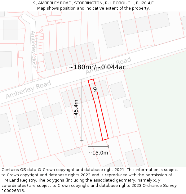 9, AMBERLEY ROAD, STORRINGTON, PULBOROUGH, RH20 4JE: Plot and title map
