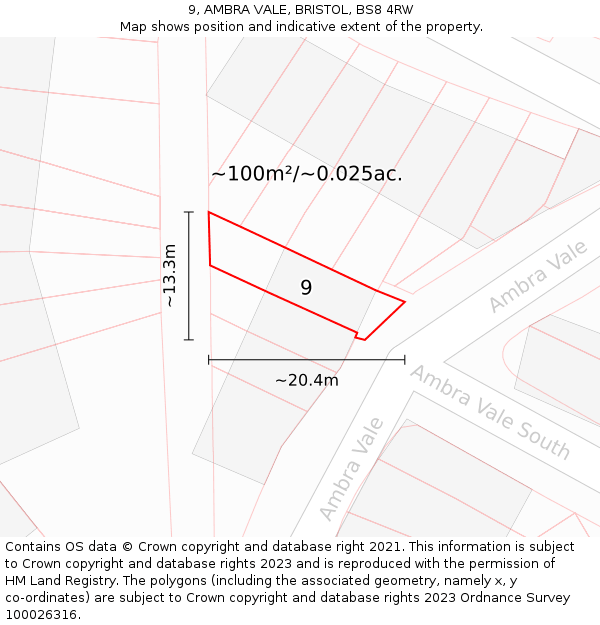 9, AMBRA VALE, BRISTOL, BS8 4RW: Plot and title map