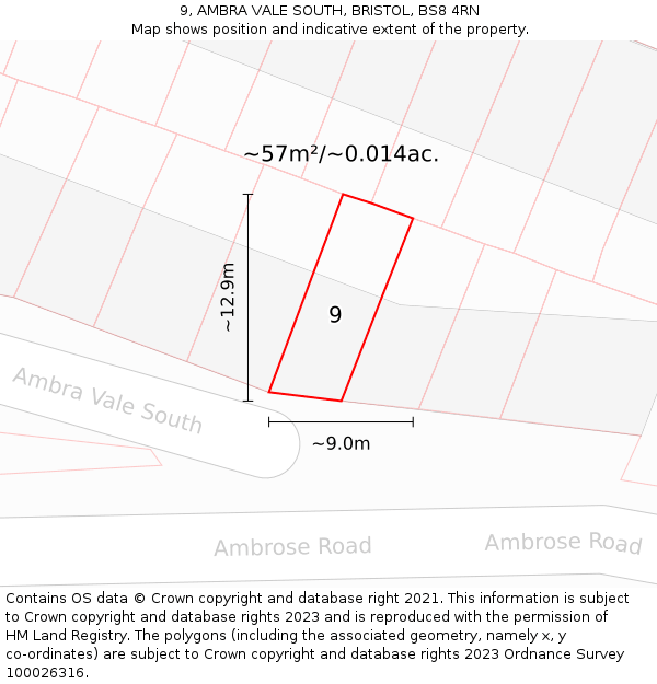 9, AMBRA VALE SOUTH, BRISTOL, BS8 4RN: Plot and title map
