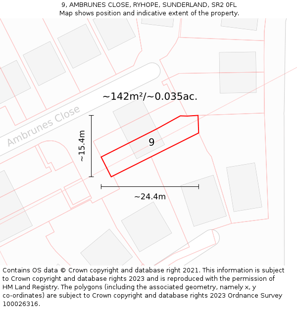 9, AMBRUNES CLOSE, RYHOPE, SUNDERLAND, SR2 0FL: Plot and title map
