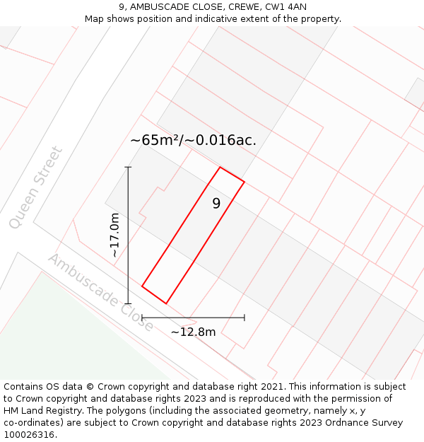 9, AMBUSCADE CLOSE, CREWE, CW1 4AN: Plot and title map