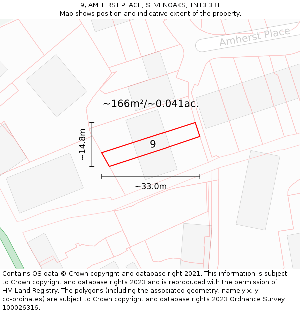 9, AMHERST PLACE, SEVENOAKS, TN13 3BT: Plot and title map