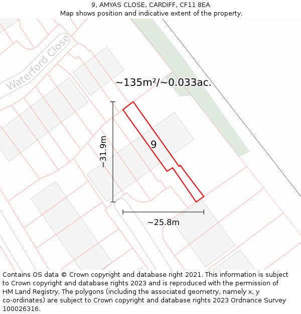 9, AMYAS CLOSE, CARDIFF, CF11 8EA: Plot and title map