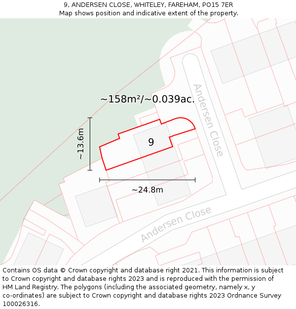 9, ANDERSEN CLOSE, WHITELEY, FAREHAM, PO15 7ER: Plot and title map