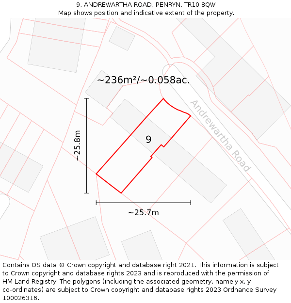 9, ANDREWARTHA ROAD, PENRYN, TR10 8QW: Plot and title map