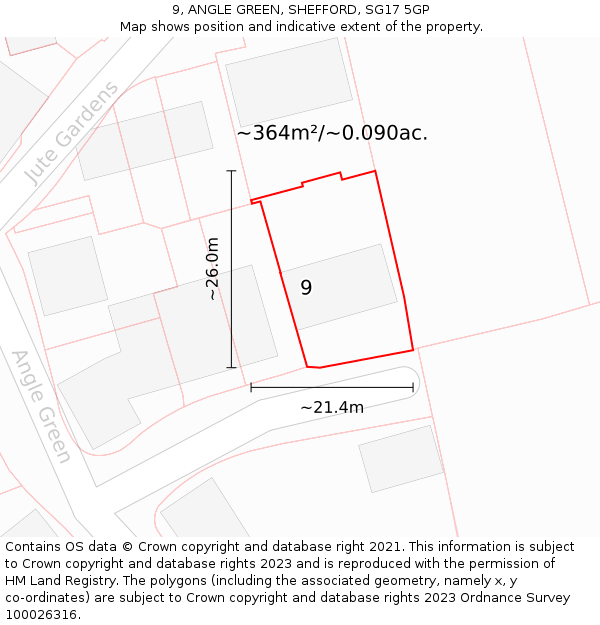 9, ANGLE GREEN, SHEFFORD, SG17 5GP: Plot and title map