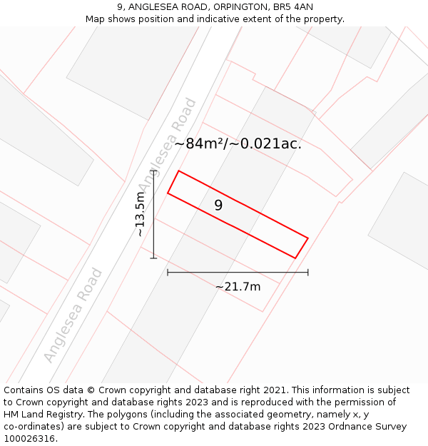 9, ANGLESEA ROAD, ORPINGTON, BR5 4AN: Plot and title map