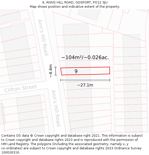9, ANNS HILL ROAD, GOSPORT, PO12 3JU: Plot and title map