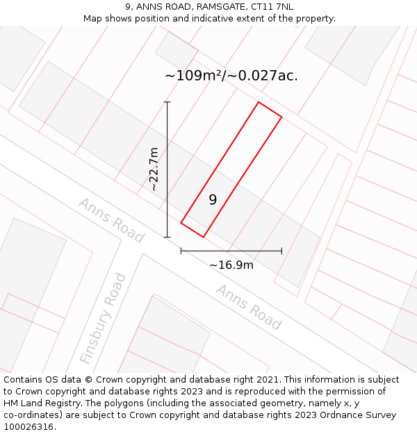 9, ANNS ROAD, RAMSGATE, CT11 7NL: Plot and title map