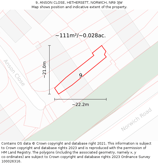 9, ANSON CLOSE, HETHERSETT, NORWICH, NR9 3JW: Plot and title map
