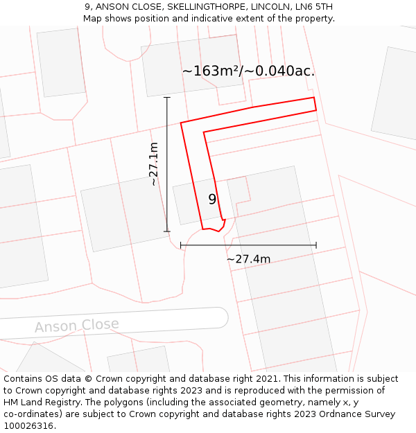 9, ANSON CLOSE, SKELLINGTHORPE, LINCOLN, LN6 5TH: Plot and title map