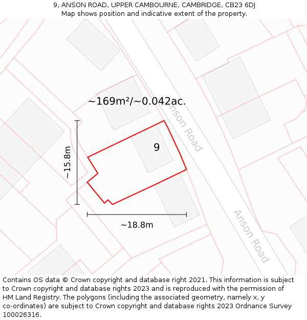 9, ANSON ROAD, UPPER CAMBOURNE, CAMBRIDGE, CB23 6DJ: Plot and title map