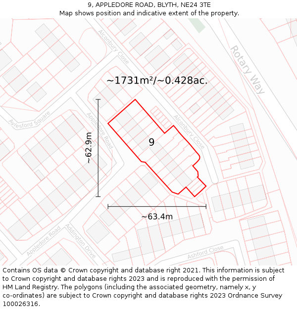 9, APPLEDORE ROAD, BLYTH, NE24 3TE: Plot and title map