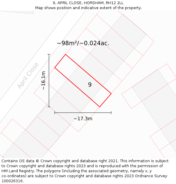 9, APRIL CLOSE, HORSHAM, RH12 2LL: Plot and title map