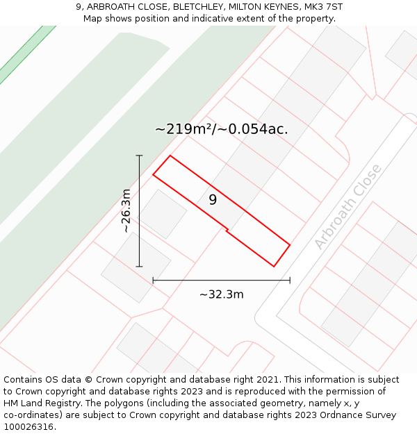 9, ARBROATH CLOSE, BLETCHLEY, MILTON KEYNES, MK3 7ST: Plot and title map