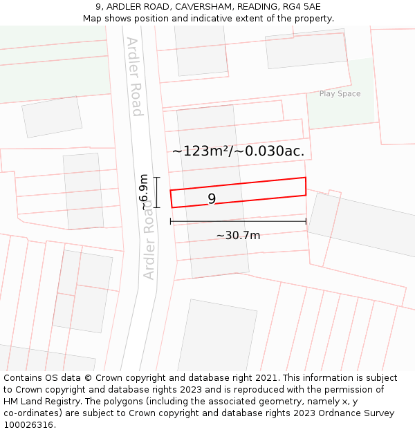 9, ARDLER ROAD, CAVERSHAM, READING, RG4 5AE: Plot and title map