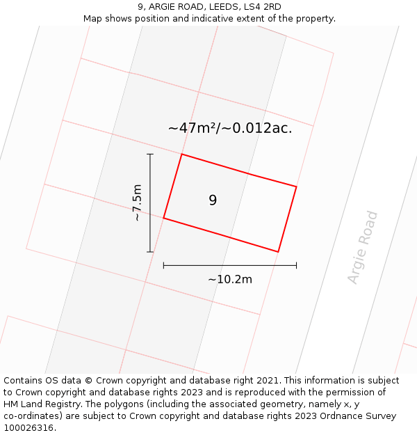 9, ARGIE ROAD, LEEDS, LS4 2RD: Plot and title map