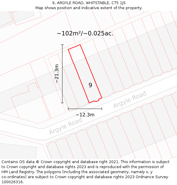 9, ARGYLE ROAD, WHITSTABLE, CT5 1JS: Plot and title map