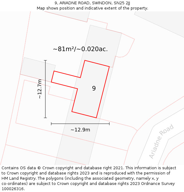 9, ARIADNE ROAD, SWINDON, SN25 2JJ: Plot and title map