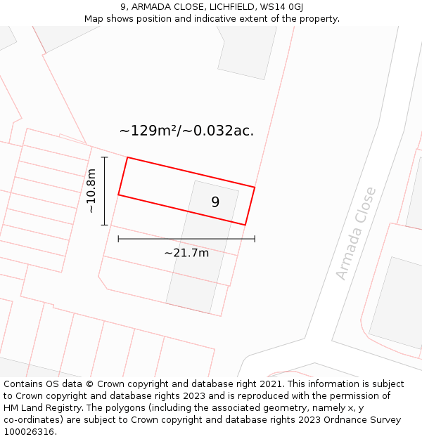 9, ARMADA CLOSE, LICHFIELD, WS14 0GJ: Plot and title map