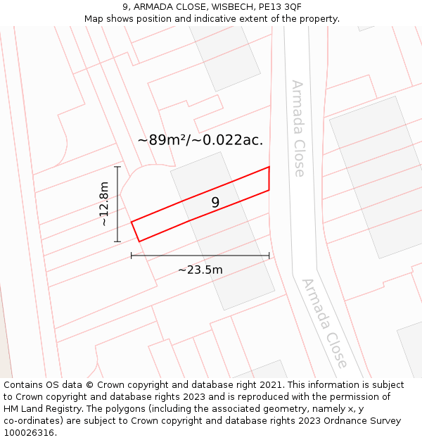 9, ARMADA CLOSE, WISBECH, PE13 3QF: Plot and title map