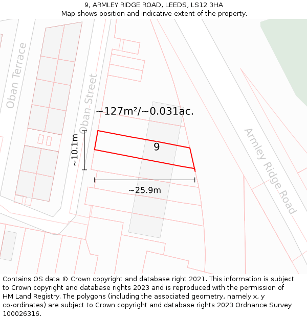 9, ARMLEY RIDGE ROAD, LEEDS, LS12 3HA: Plot and title map