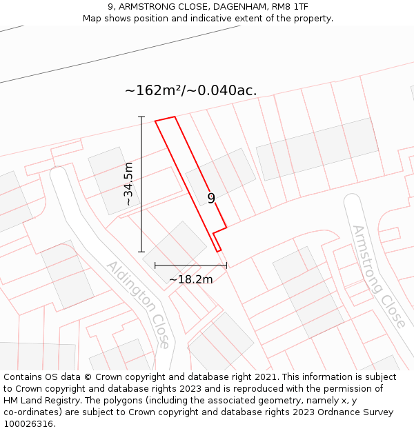 9, ARMSTRONG CLOSE, DAGENHAM, RM8 1TF: Plot and title map