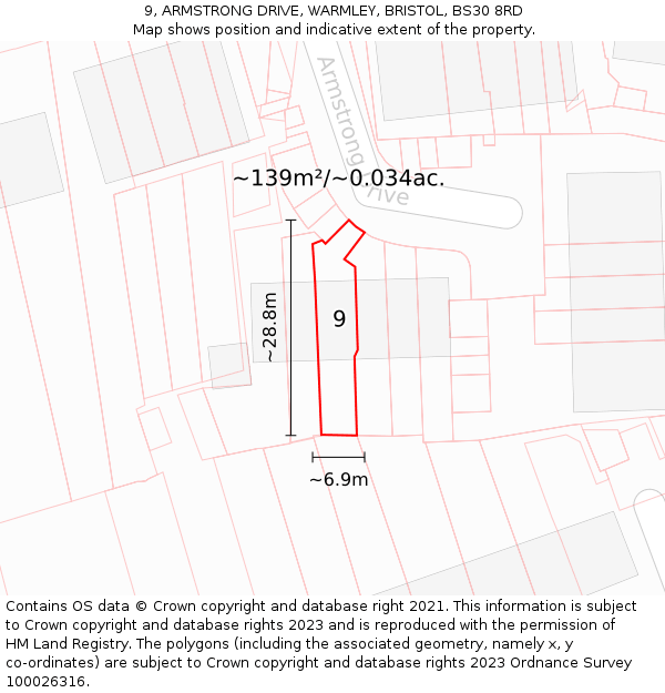 9, ARMSTRONG DRIVE, WARMLEY, BRISTOL, BS30 8RD: Plot and title map