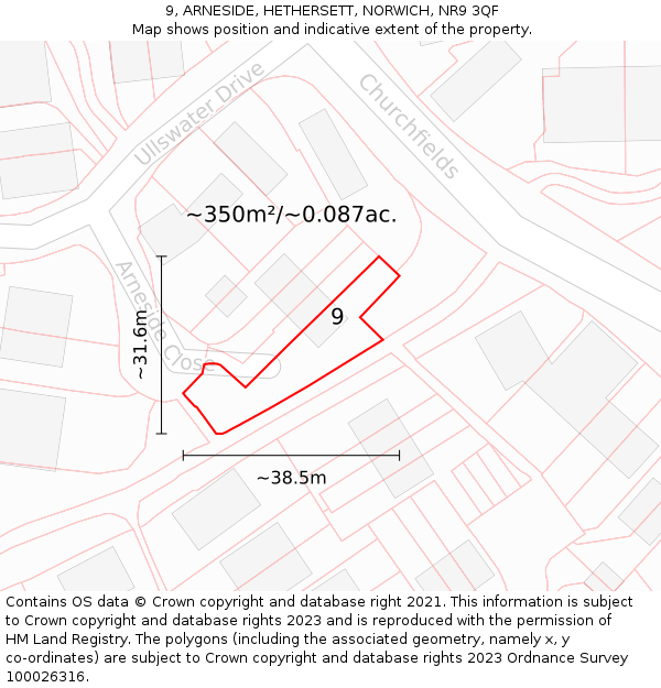 9, ARNESIDE, HETHERSETT, NORWICH, NR9 3QF: Plot and title map