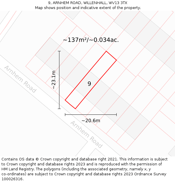 9, ARNHEM ROAD, WILLENHALL, WV13 3TX: Plot and title map