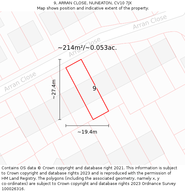 9, ARRAN CLOSE, NUNEATON, CV10 7JX: Plot and title map