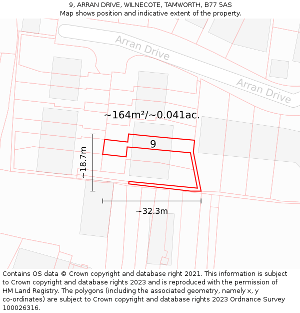 9, ARRAN DRIVE, WILNECOTE, TAMWORTH, B77 5AS: Plot and title map