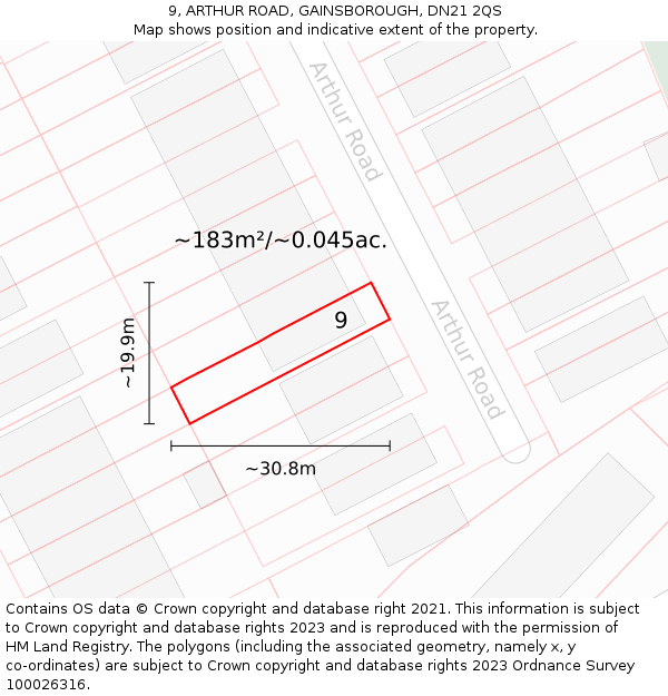 9, ARTHUR ROAD, GAINSBOROUGH, DN21 2QS: Plot and title map