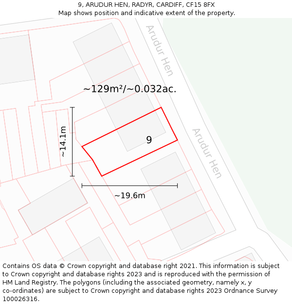 9, ARUDUR HEN, RADYR, CARDIFF, CF15 8FX: Plot and title map