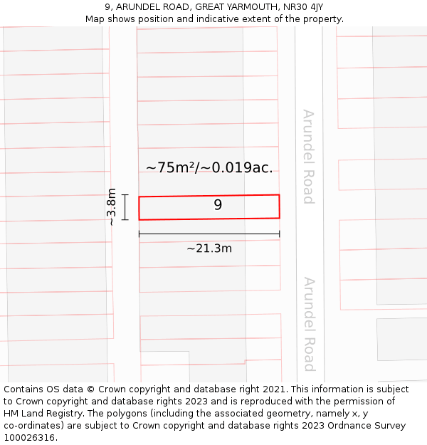 9, ARUNDEL ROAD, GREAT YARMOUTH, NR30 4JY: Plot and title map