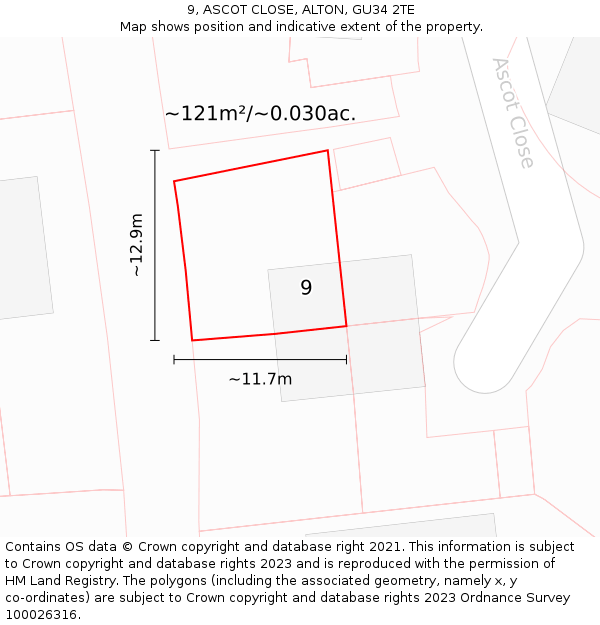 9, ASCOT CLOSE, ALTON, GU34 2TE: Plot and title map