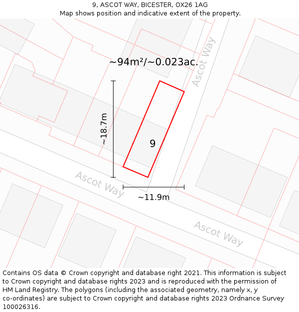9, ASCOT WAY, BICESTER, OX26 1AG: Plot and title map