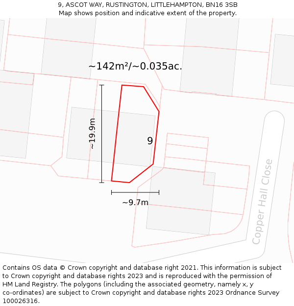 9, ASCOT WAY, RUSTINGTON, LITTLEHAMPTON, BN16 3SB: Plot and title map