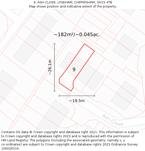 9, ASH CLOSE, LYNEHAM, CHIPPENHAM, SN15 4TB: Plot and title map