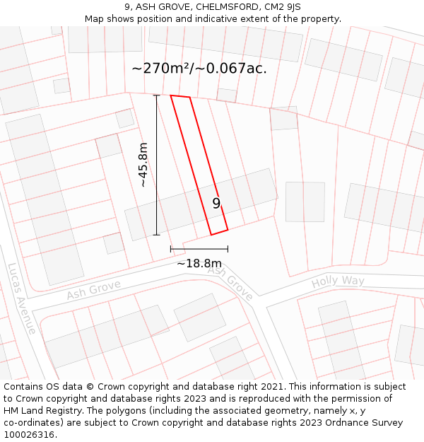 9, ASH GROVE, CHELMSFORD, CM2 9JS: Plot and title map