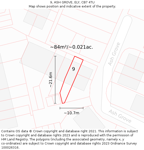 9, ASH GROVE, ELY, CB7 4TU: Plot and title map