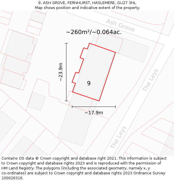 9, ASH GROVE, FERNHURST, HASLEMERE, GU27 3HL: Plot and title map
