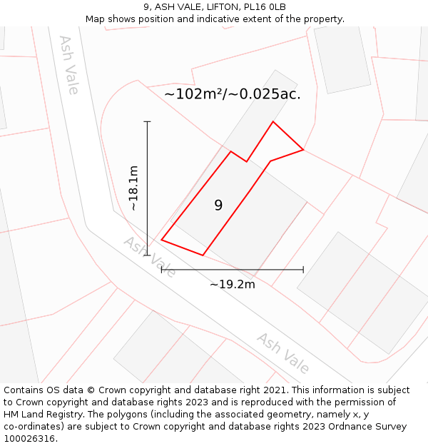 9, ASH VALE, LIFTON, PL16 0LB: Plot and title map