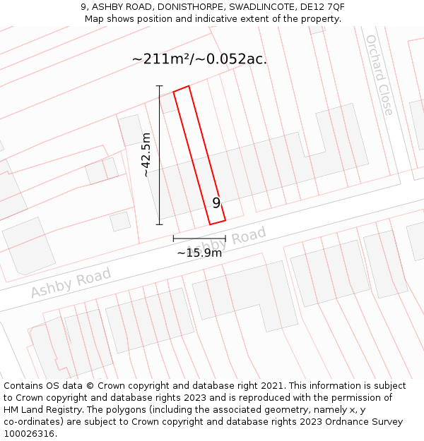 9, ASHBY ROAD, DONISTHORPE, SWADLINCOTE, DE12 7QF: Plot and title map