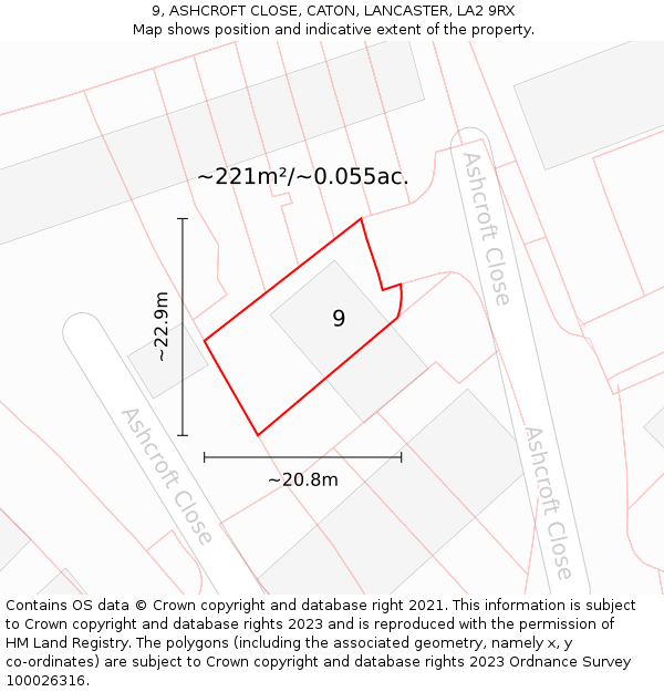 9, ASHCROFT CLOSE, CATON, LANCASTER, LA2 9RX: Plot and title map
